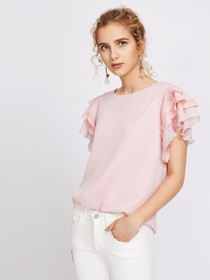 Shein Layered Flutter Sleeve Dot Jacquard Top