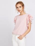 Shein Layered Flutter Sleeve Dot Jacquard Top