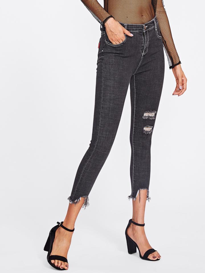 Shein Raw Hem Ripped Jeans