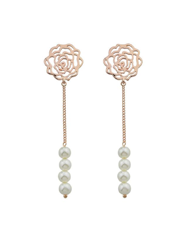 Shein Rose-gold Long Chain Brincos Flower Pattern Dangle Earrings