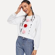 Shein Pom Pom Letter Print Pullover
