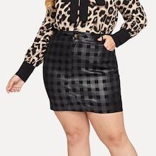 Shein Plus Tartan Plaid Denim Skirt