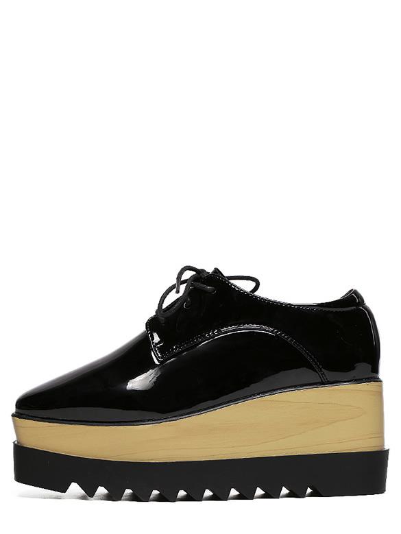 Shein Faux Pantent Lace-up Flatform Oxford Wedges