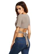 Shein Cross V Neckline Tie Crop Wrap Tee