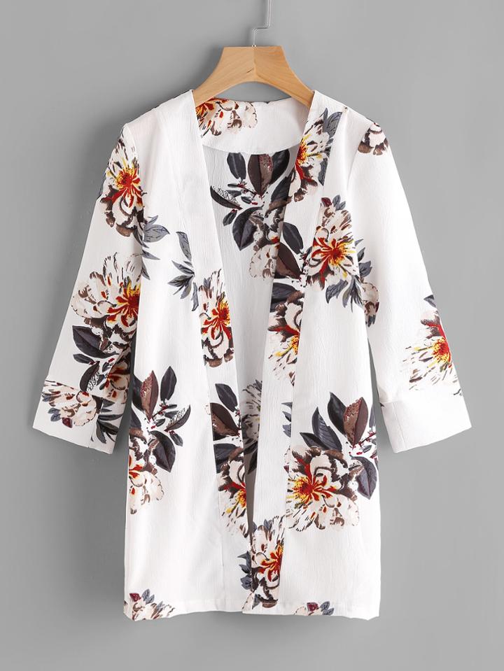 Shein Random Florals Open Front Coat