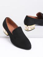 Shein Black Pearl Detail Chunky Heeled Shoes