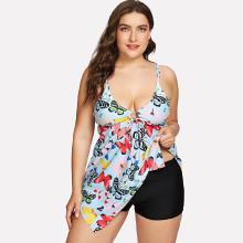 Shein Plus Butterfly Print Tankini Set