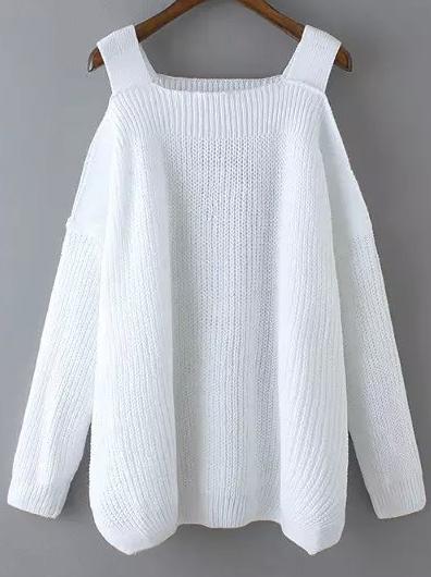 Shein White Off The Shoulder Knit Loose Sweater