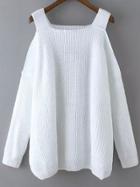 Shein White Off The Shoulder Knit Loose Sweater