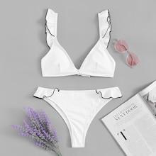 Shein Contrast Piping Ruffle Knot Back Bikini Set