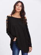 Shein Laddering Cut Out Pearl Embellished Shoulder Oversized Top