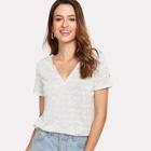 Shein Double V-neck Striped T-shirt
