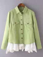 Shein Contrast Layered Lace Hem Flap Pocket Blouse