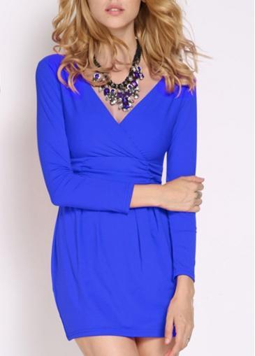 Rosewe Fabulous Blue Long Sleeve V Neck Bodycon Dress