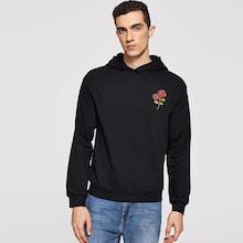 Shein Men Flower Embroidered Hoodie Sweatshirt
