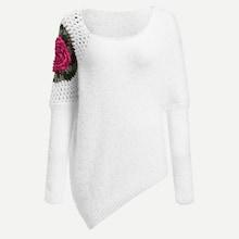 Shein Plus Asymmetrical Eyelet Floral Sleeve Fuzzy Sweater