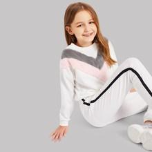 Shein Girls Faux Fur Chevron Pullover & Pants Set