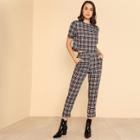 Shein Plaid Crop Top & Elastic Waist Pants Set