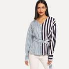 Shein Striped Single Breasted Drop Shoulder Blouse