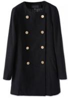 Rosewe Laconic Double Breasted Long Sleeve Solid Black Coat