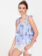 Shein Bow Tie Shoulder Floral Layered Top