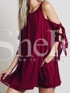 Shein Burgundy Cold Shoulder Tie Sleeve Keyhole Back Dress