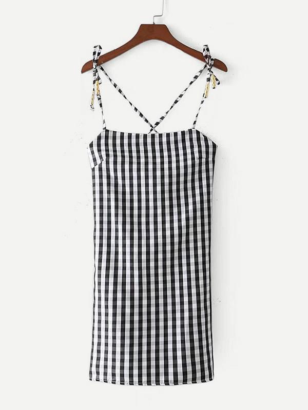 Shein Cross Back Gingham Cami Dress