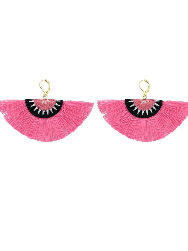 Shein Hotpink Handmade Ethnic Jewelry Boho Style Fan Shaped Earrings