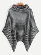 Shein Contrast Striped Turtleneck Asymmetric Hem Poncho Coat