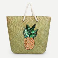 Shein Pineapple Pattern Straw Tote Bag
