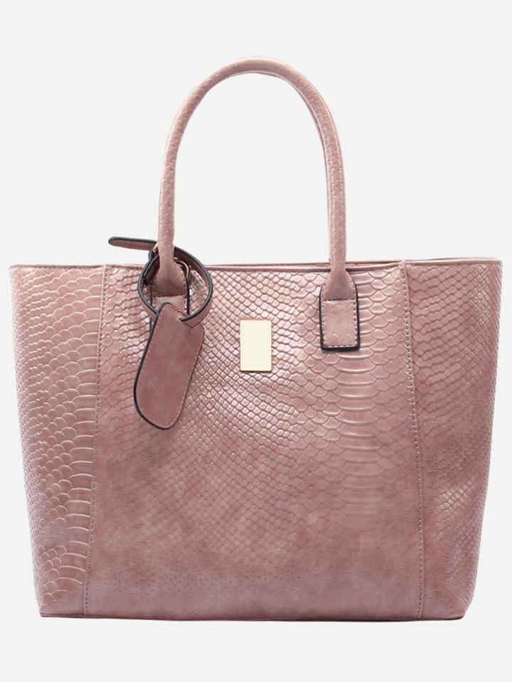 Shein Pink Crocodile Embossed Faux Leather Shopper Bag