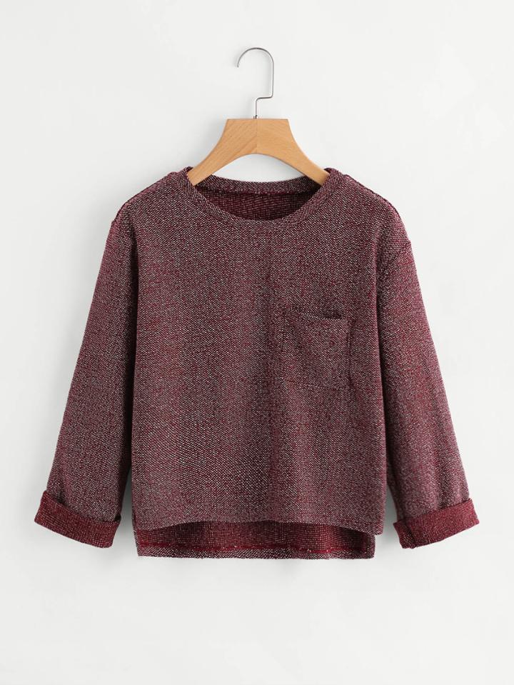 Shein High Low Cuffed Slub Tee