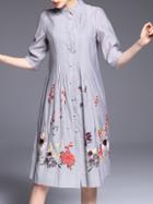 Shein Grey Flowers Embroidered Shift Dress