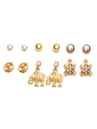 Shein Gold Plated Rhinestone Multi Shaped Stud Earrings Set