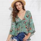 Shein Flounce Sleeve Lace Insert Floral Blouse