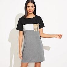 Shein Sequin Pocket Patched Color-block Dress