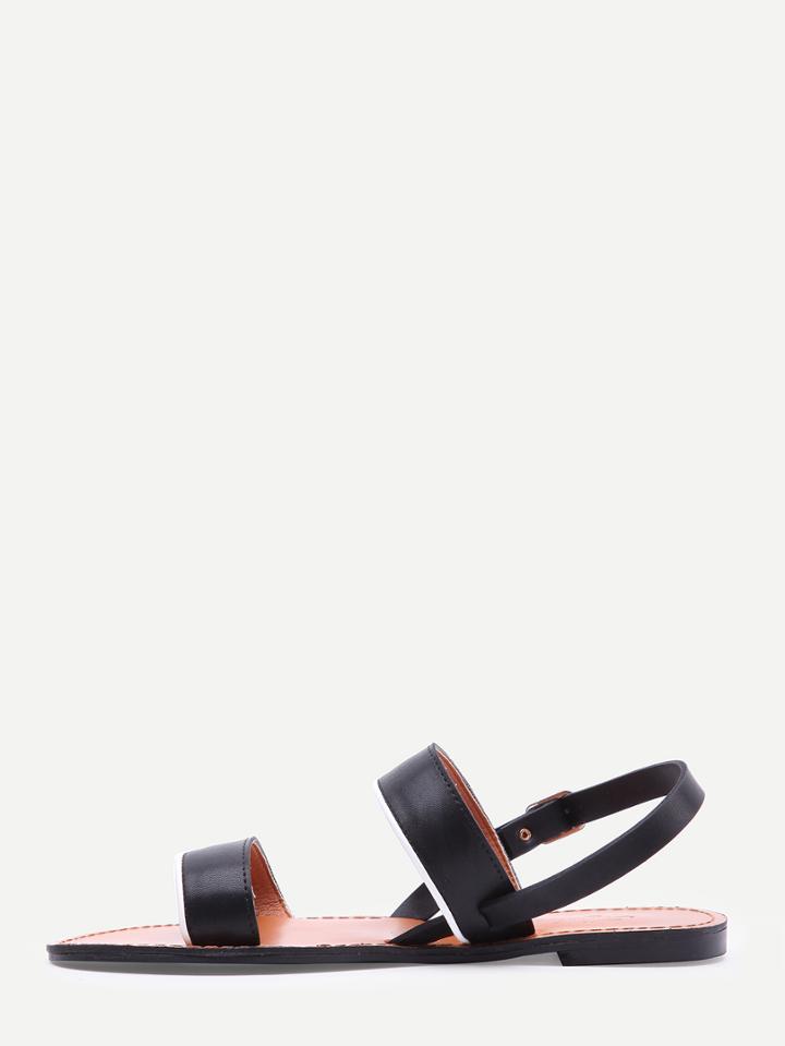 Shein Black Faux Leather Open Toe Sandals