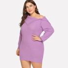 Shein Plus Fold Over Asymmetrical Neck Solid Sweater Dress