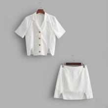 Shein Revere Collar Slit Hem Shirt With Skirt