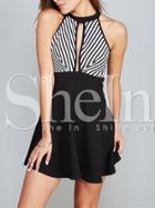 Shein Black Sleeveless Cut Out Striped Dress