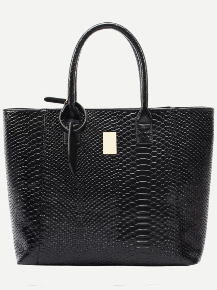 Shein Black Crocodile Embossed Faux Leather Shopper Bag
