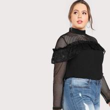Shein Plus Mesh Shoulder Lace Trim Top