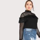 Shein Plus Mesh Shoulder Lace Trim Top