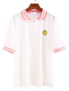 Shein Striped Collar & Sleeve Embroidery Polo Shirt