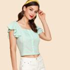 Shein Lace Detail Butterfly Sleeve Button Up Blouse