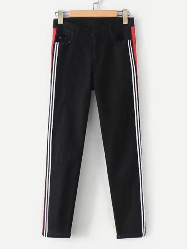 Shein Contrast Striped Tape Jeans