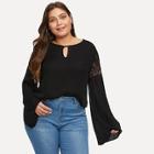 Shein Plus Lace Insert Sleeve Solid Blouse