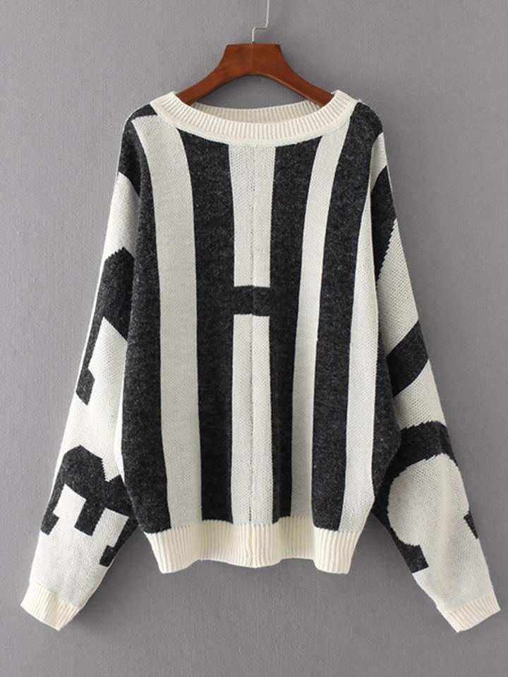 Shein Block Striped Batwing Sleeve Sweater