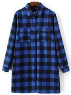 Shein Blue Plaid Longline Blouse With Pocket