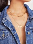 Shein Cross & Sequin Pendant Layered Chain Necklace